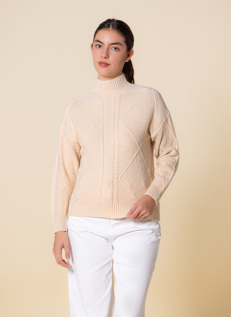 CABLE KNIT HIGH NECK SWEATER