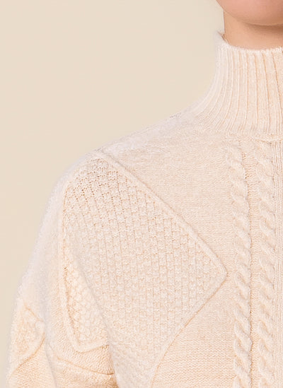 CABLE KNIT HIGH NECK SWEATER