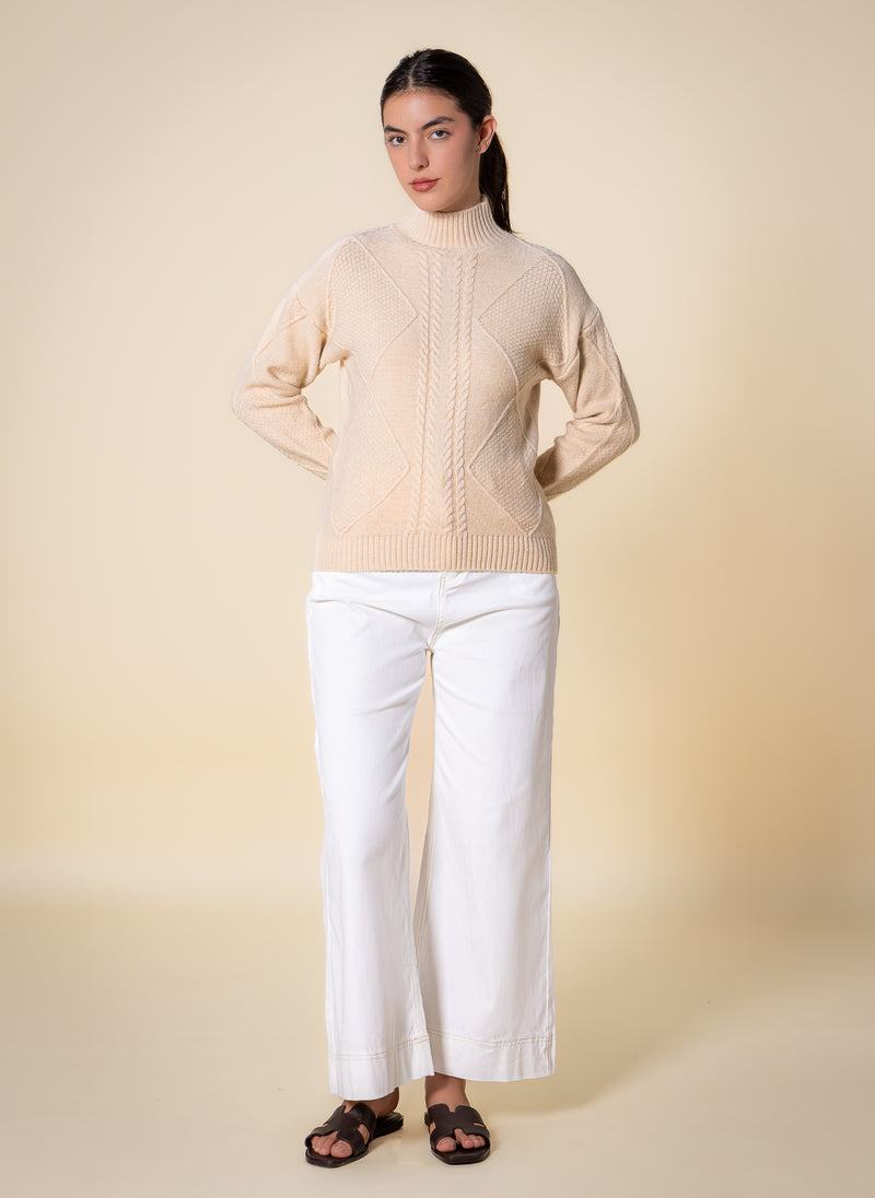 CABLE KNIT HIGH NECK SWEATER