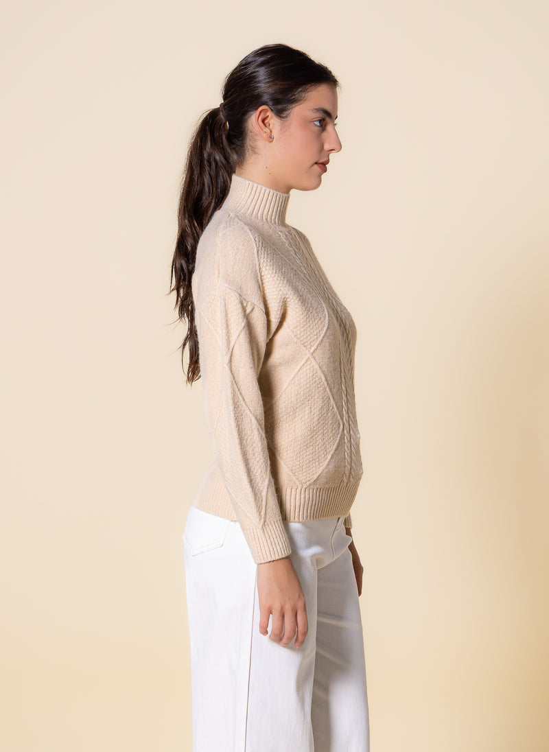 CABLE KNIT HIGH NECK SWEATER