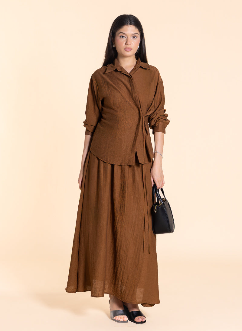 DETAIL WRAPPED SHIRT SET WITH SKIRT