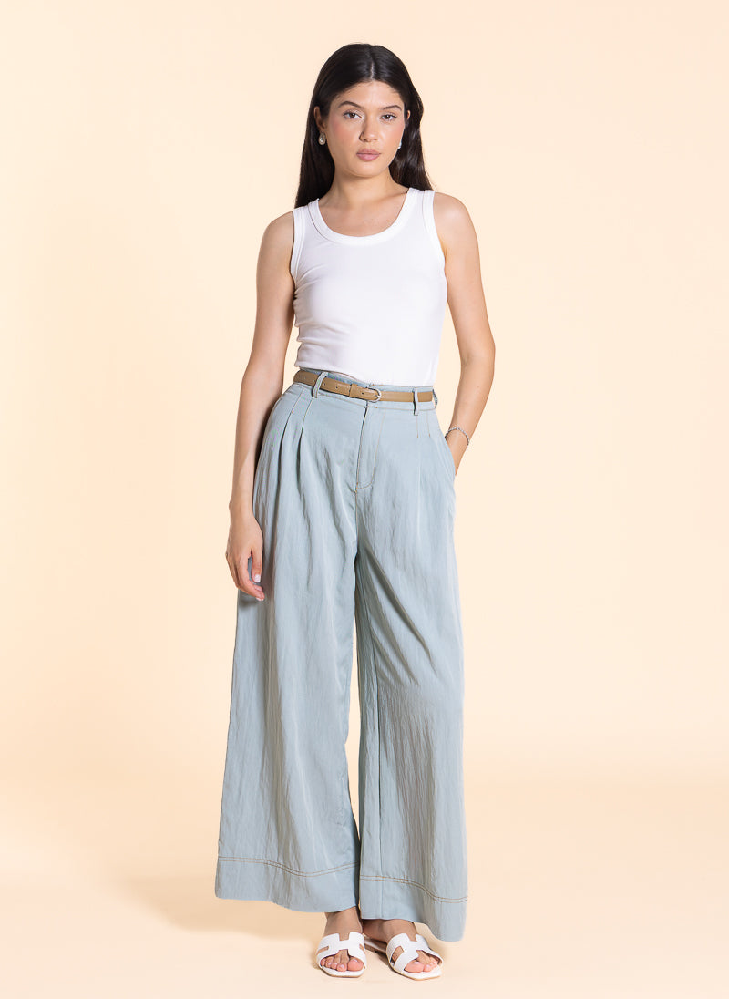 WIDE-LEG LINEN BLEND TROUSERS
