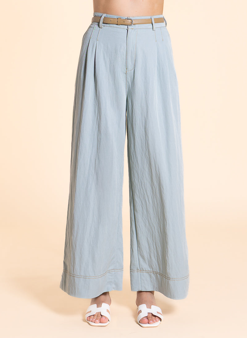 WIDE-LEG LINEN BLEND TROUSERS