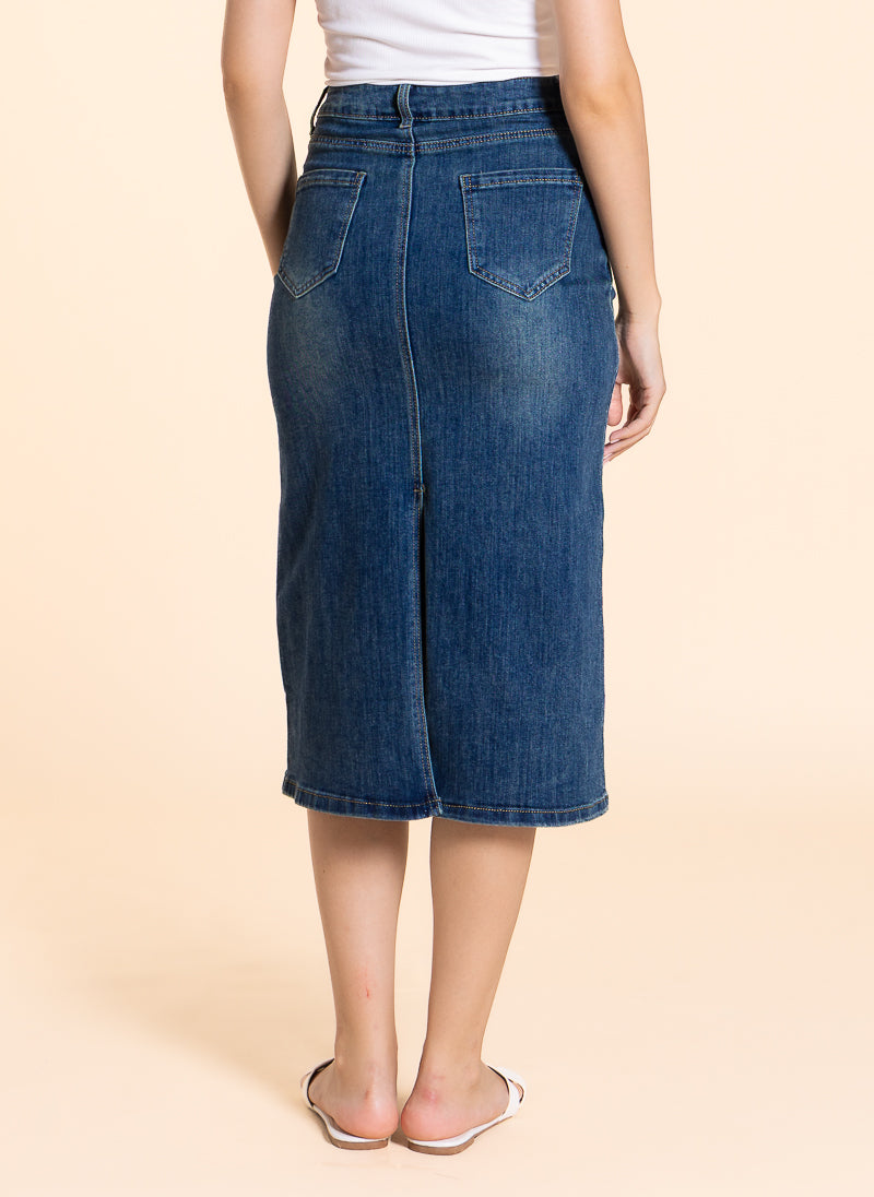 DETAILED MIDI DENIM SKIRT