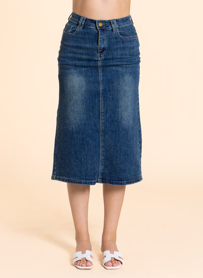 DETAILED MIDI DENIM SKIRT