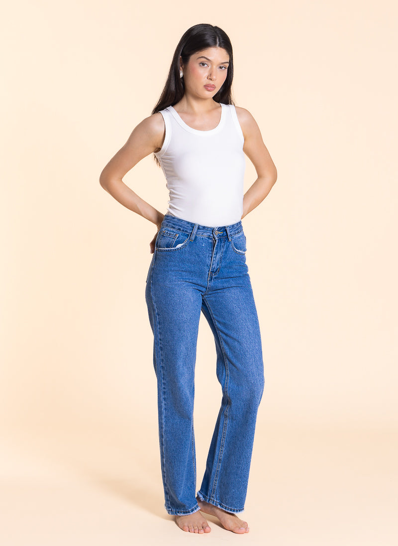 DETAILED HIGH-RISE STRAIGHT FIT JEANS