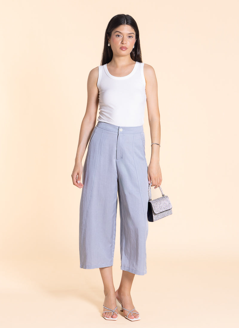 CURVED LINEN BLEND TROUSERS