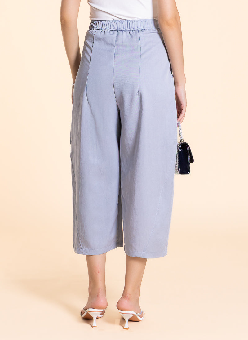 CURVED LINEN BLEND TROUSERS