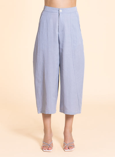 CURVED LINEN BLEND TROUSERS