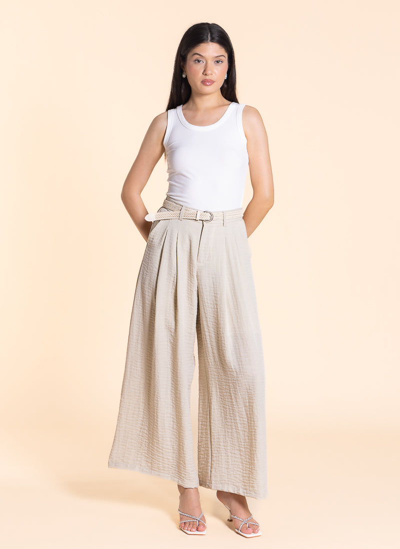 WIDE LEG LINEN BLEND TROUSERS