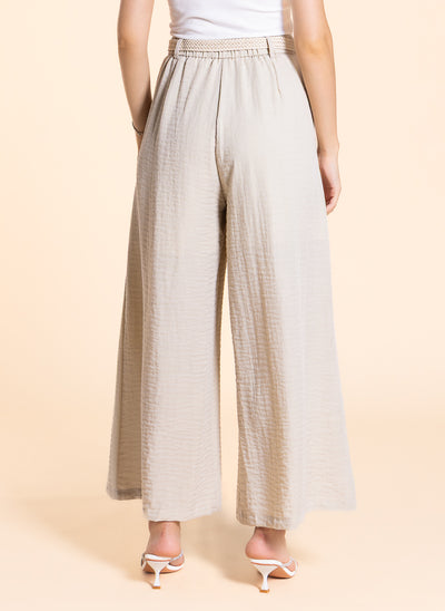WIDE LEG LINEN BLEND TROUSERS