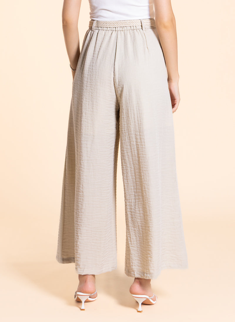 WIDE LEG LINEN BLEND TROUSERS