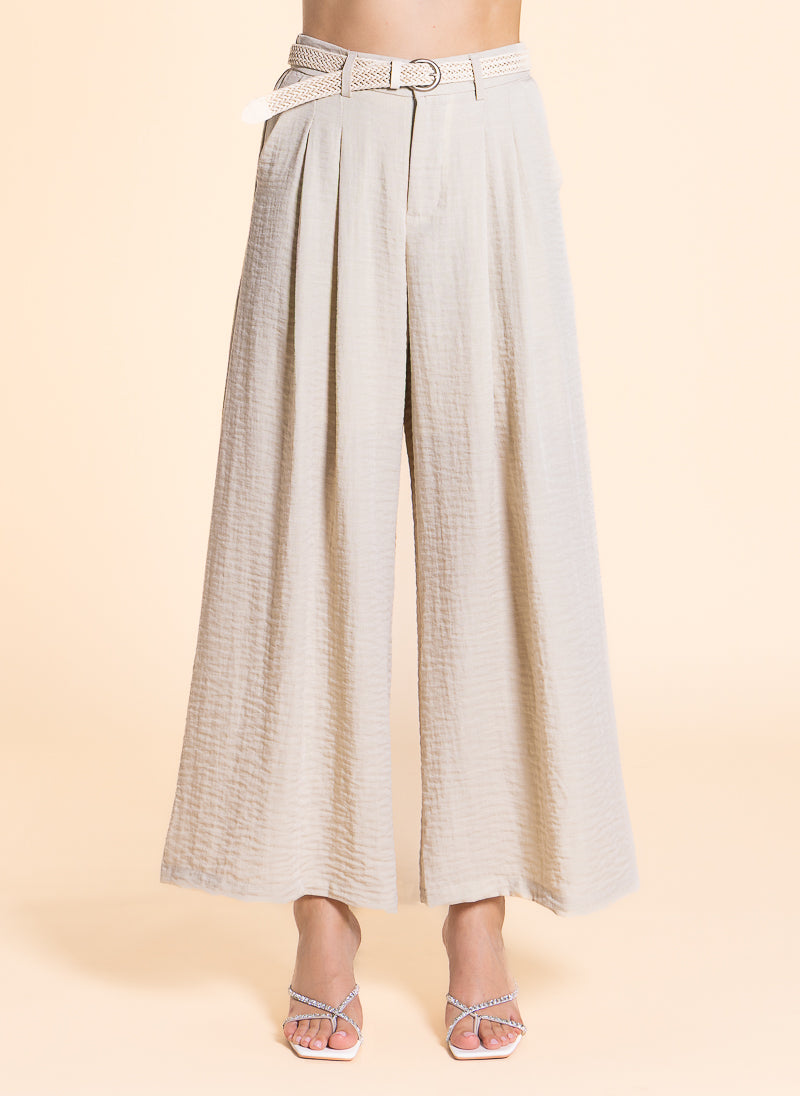 WIDE LEG LINEN BLEND TROUSERS