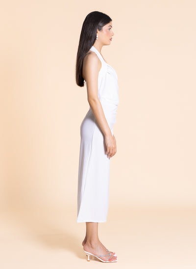 FITTED HALTER MIDI DRESS