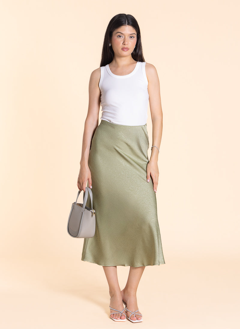 TEXTURED MIDI SATIN SKIRT