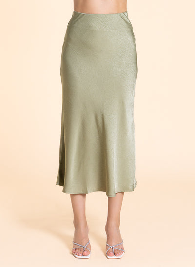 TEXTURED MIDI SATIN SKIRT