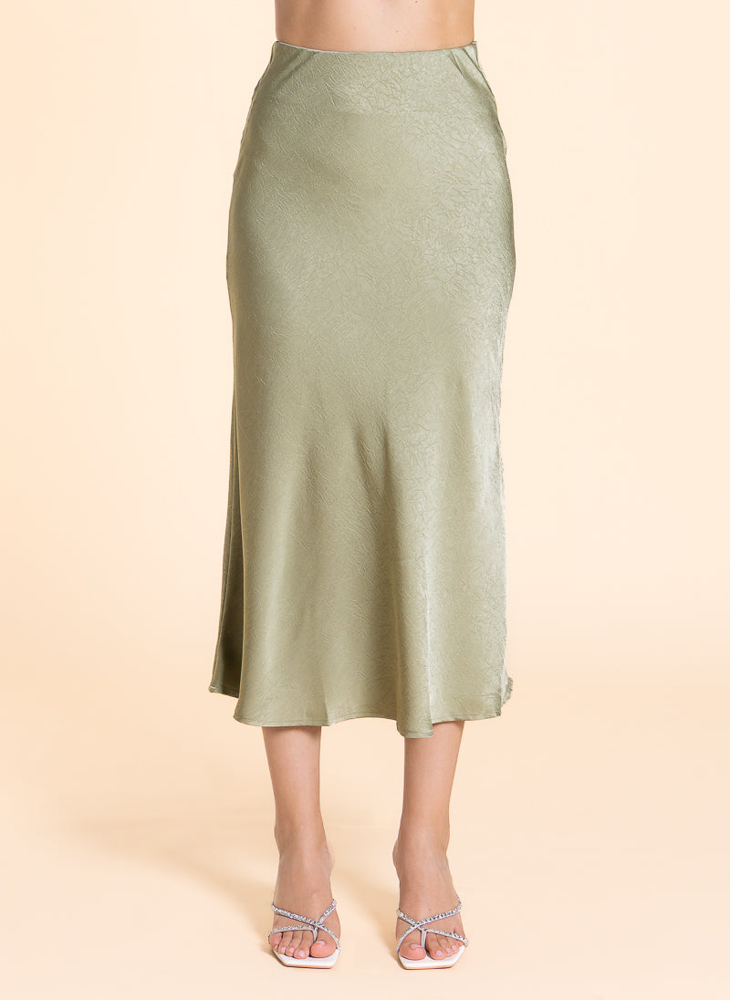 TEXTURED MIDI SATIN SKIRT
