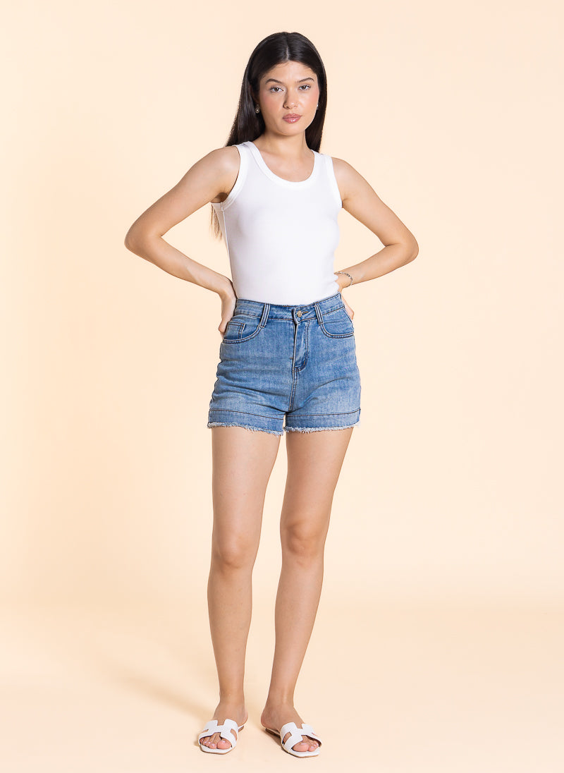 DATAILED DENIM SHORTS