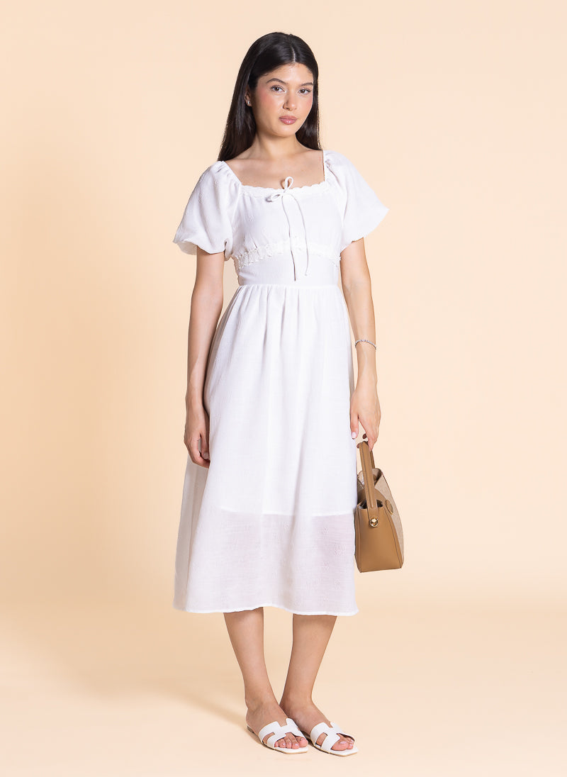 DETAILED EMBOSSED MIDI DRESS