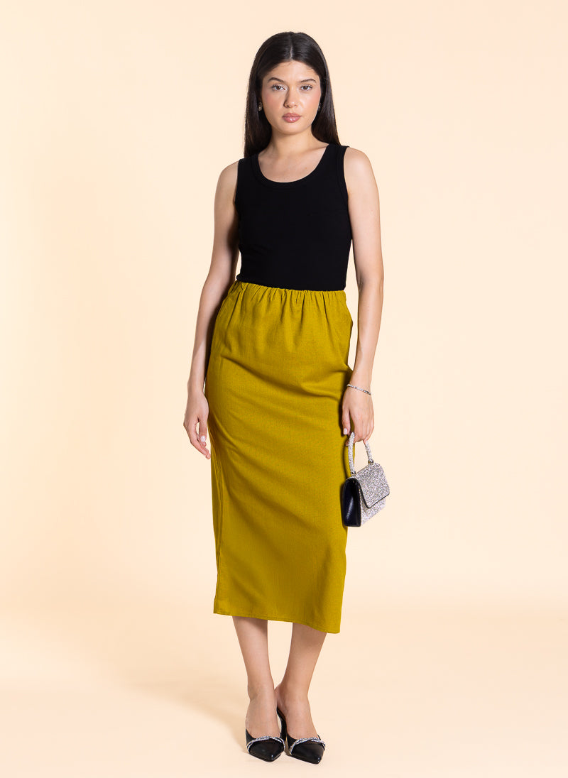 MIDI LINEN BLEND SKIRT