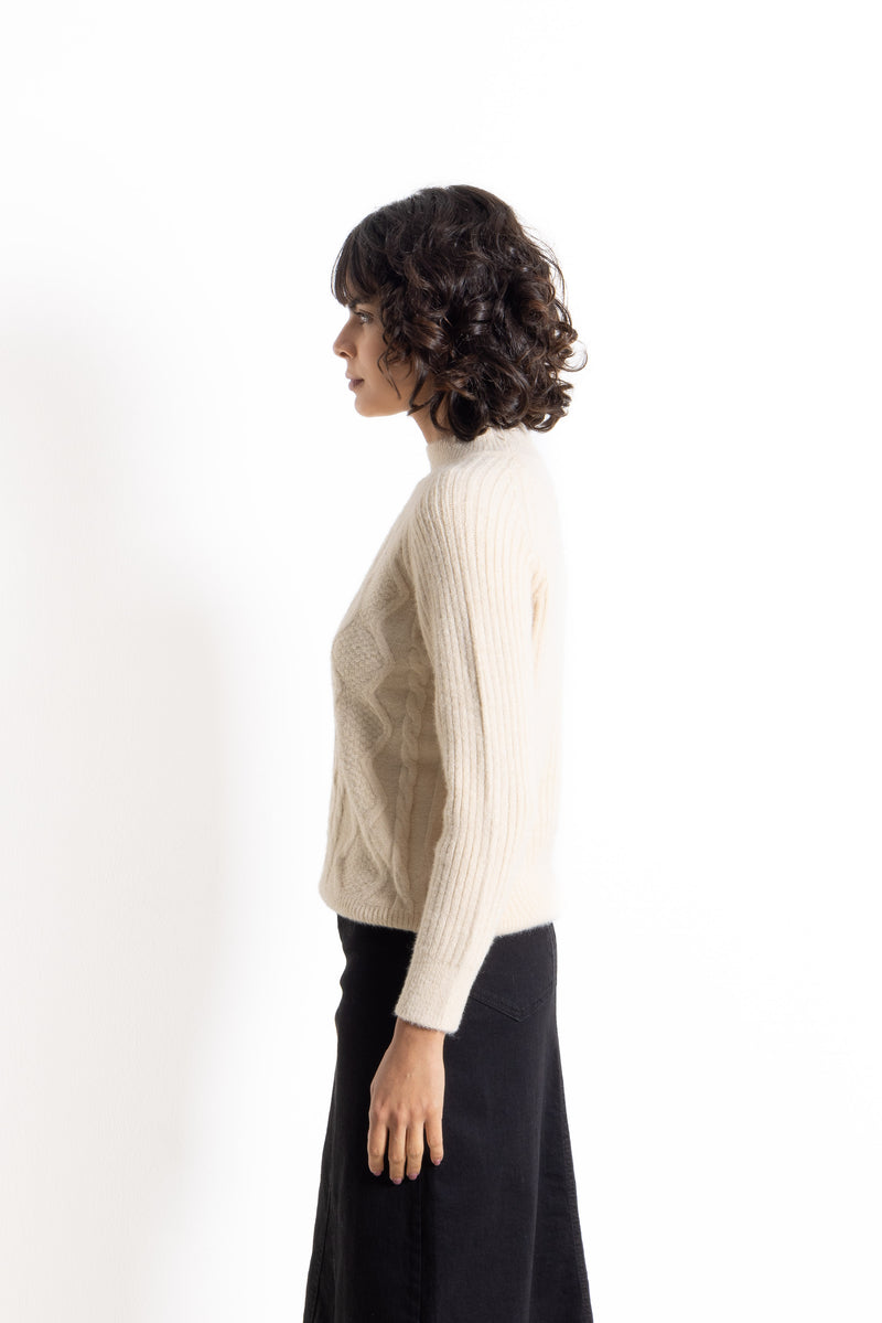 CABLE-KNIT MOCK NECK SWEATER