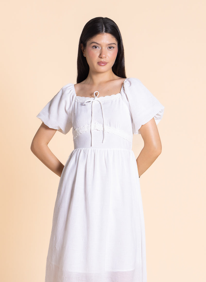 DETAILED EMBOSSED MIDI DRESS