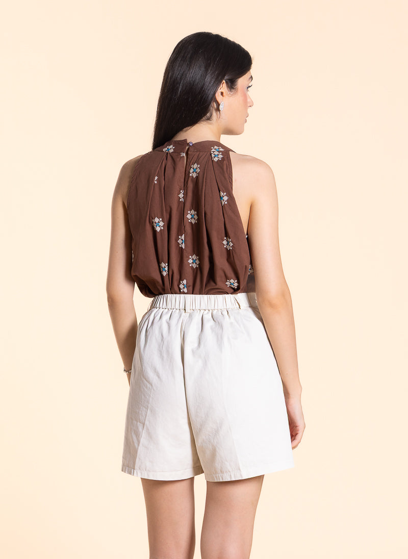EMBROIDERED HALTER NECK TOP