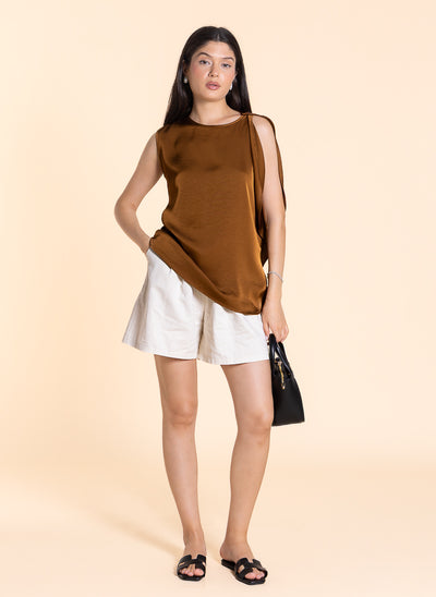 DETAILED DRAPED SATIN TOP