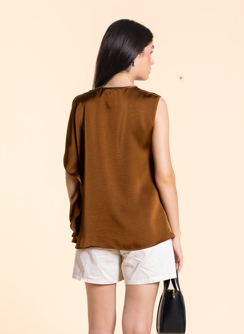 DETAILED DRAPED SATIN TOP