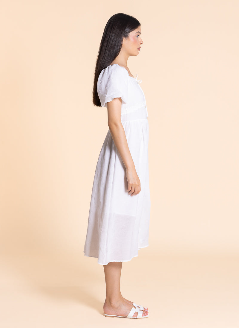 DETAILED EMBOSSED MIDI DRESS