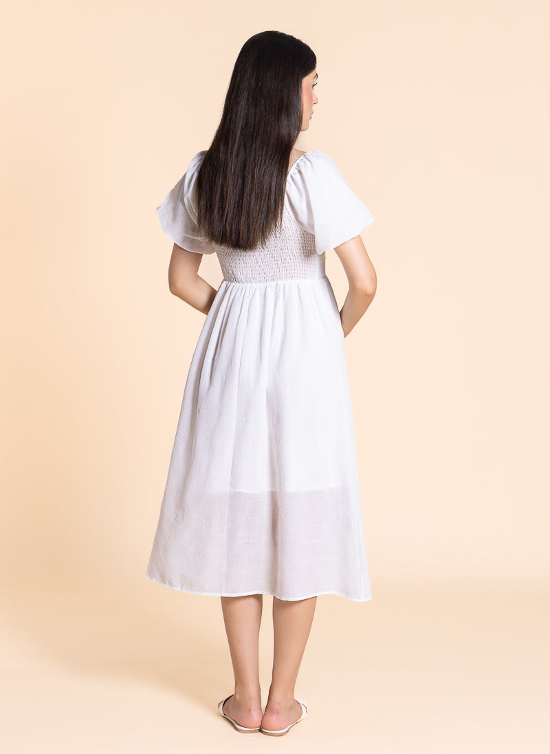 DETAILED EMBOSSED MIDI DRESS