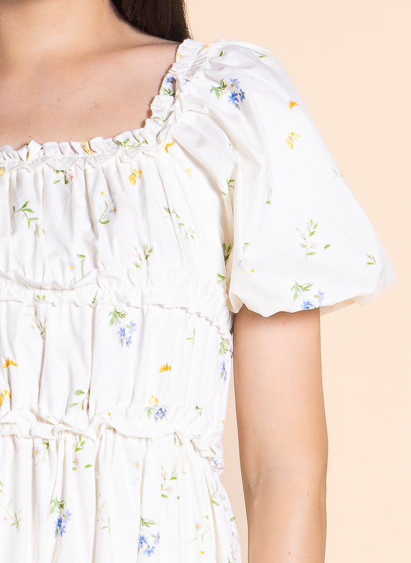 FLORAL PRINTED RUFFLE MIDI DRESS