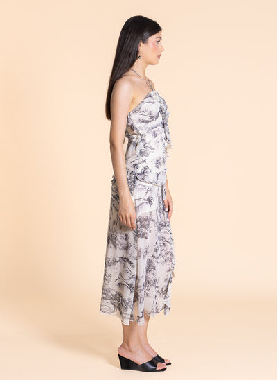 PRINTED HALTER MIDI DRESS