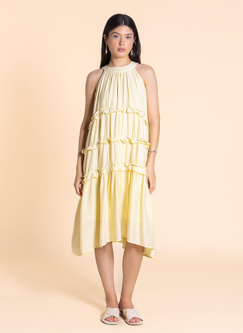 DETAILED HALTER MIDI DRESS
