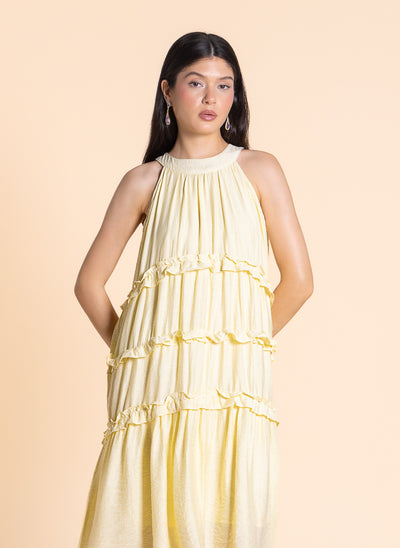 DETAILED HALTER MIDI DRESS