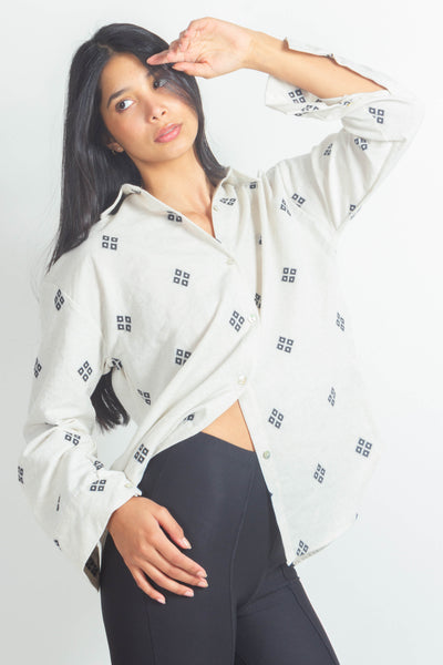 EMBROIDERED LINEN BLEND SHIRT