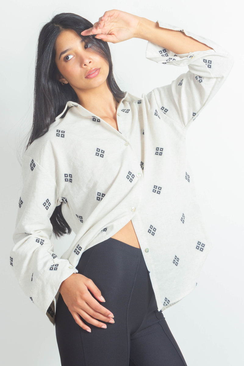 EMBROIDERED LINEN BLEND SHIRT